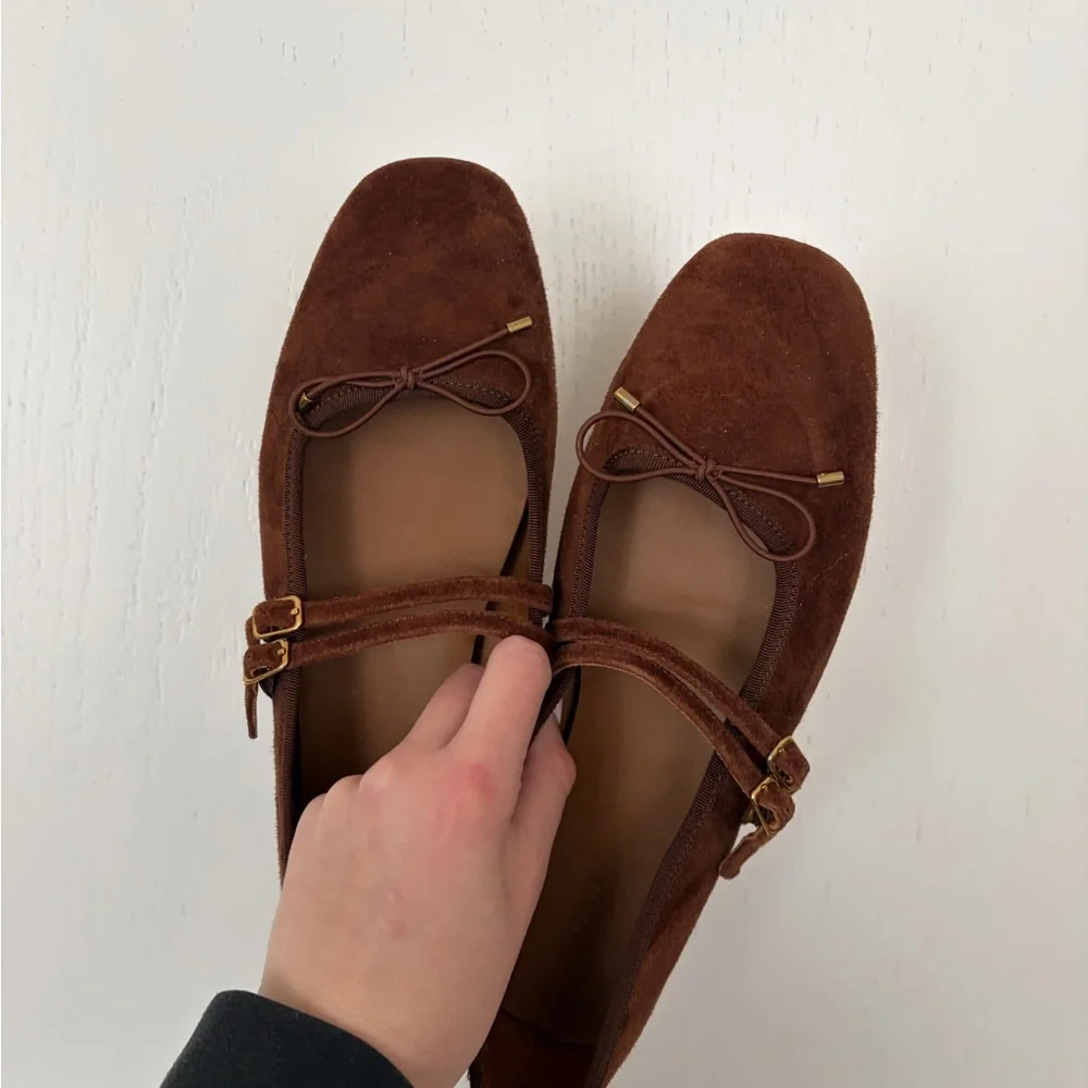 Madewell Brown Suede Flats with Bow Detail - Picture 1 of 4